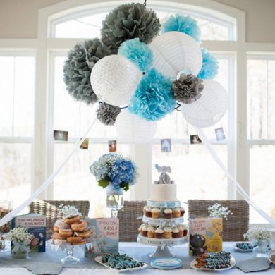 Storybook themed baby shower dessert table