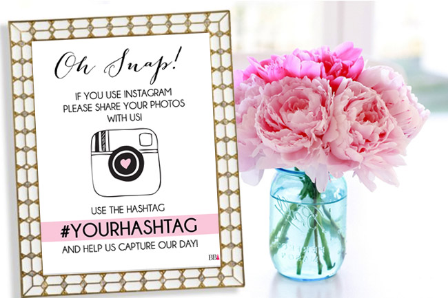 Personalised A4 Wedding Sign Floral Hashtag Instagram Facebook Blush Digital