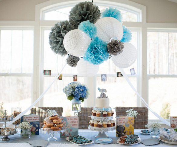 Storybook themed baby shower dessert table