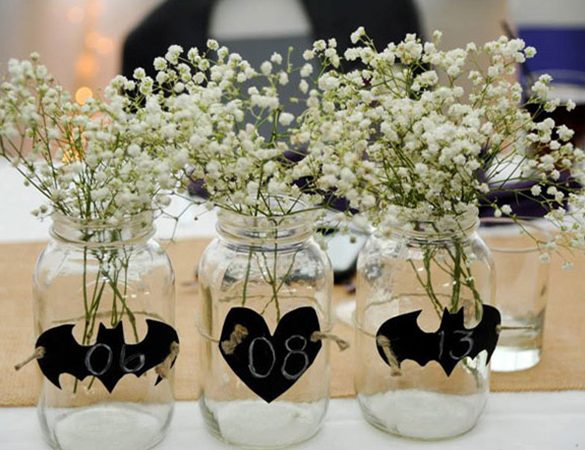 Rustic Batman wedding centerpieces