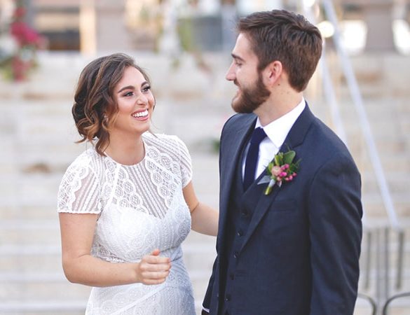 Real bride wearing the Monica Gown from BHLDN