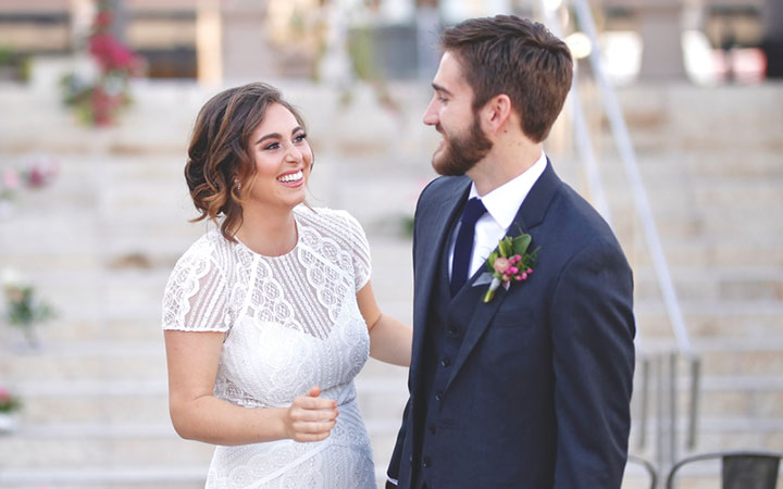 Real bride wearing the Monica Gown from BHLDN